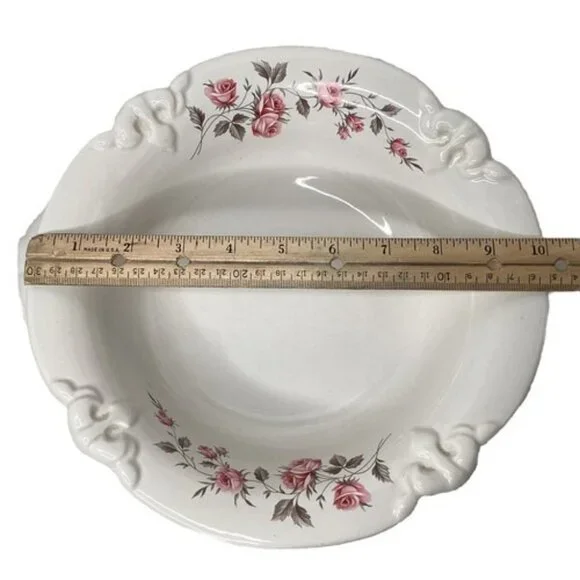 Royal Haeger White #3055 Serving Bowl With Pink Roses 10" Vintage Christmas Gift - Picture 5 of 6